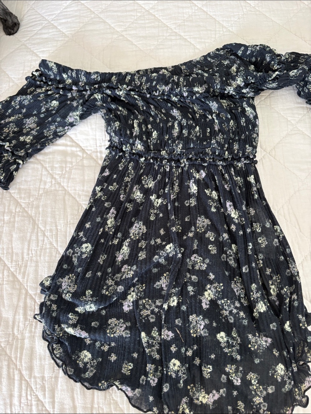 Free People Black Floral Off-the-Shoulder Blouse